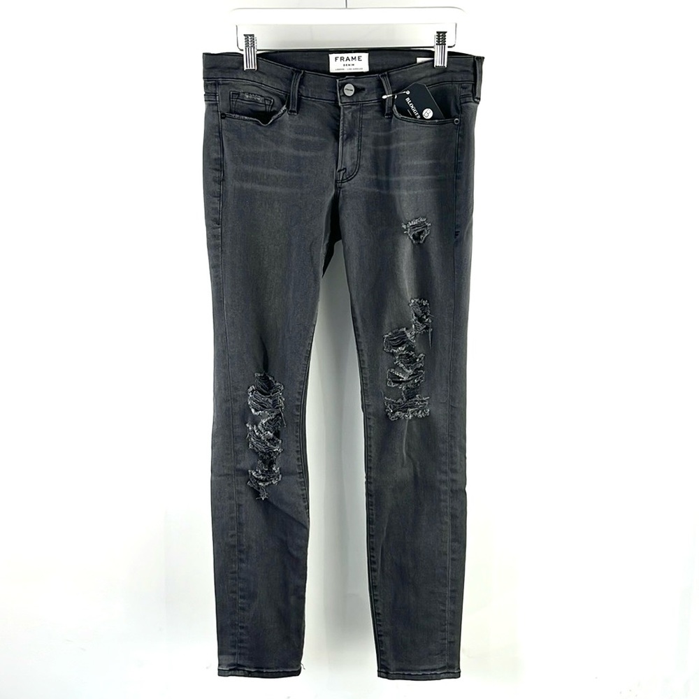 Frame Le Skinny de Jeanne Greys Inn Distressed Rip Jeans - Picture 2 of 10